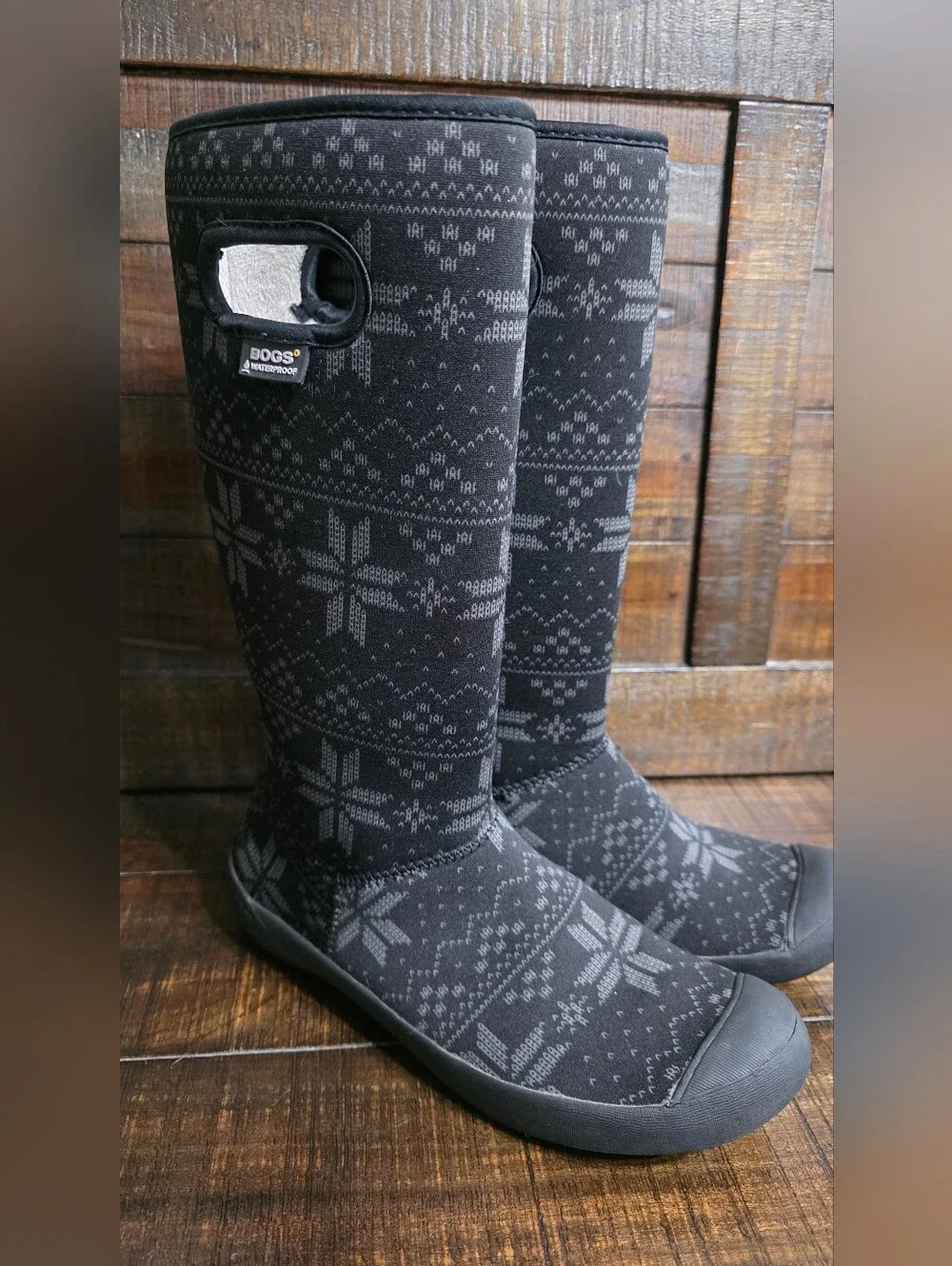 Bogs Summit Sweater Knit Black Pull On Neo-Tech Waterproof Nordic Boots Womens 7